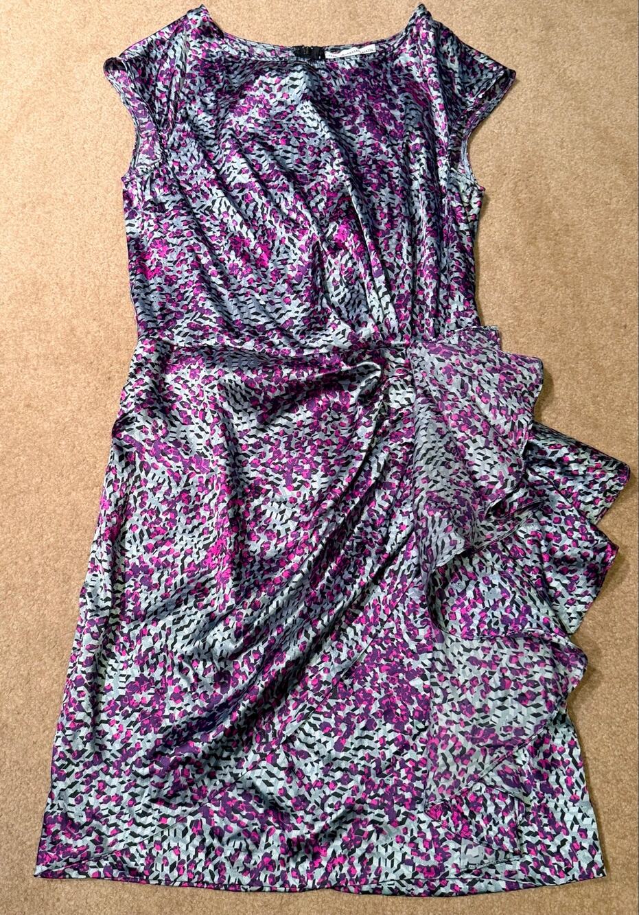 Seamline Cynthia Steffe Womens Dress Size 4 Purple Blue Printed Cocktail Ruffle